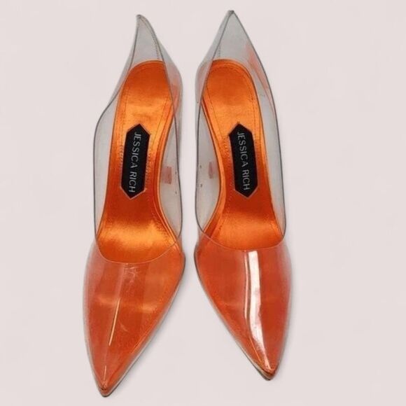 Jessica Rich Women So Fancy Tall Pump Clear Pointed Toe heel Orange Sz 6, 8, 9, - Picture 4 of 10